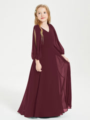 Robes de Demoiselle d'Honneur Junior à Manches Longues Modestes Cabernet