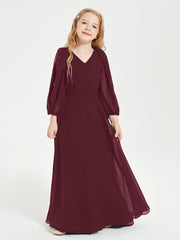 Robes de Demoiselle d'Honneur Junior à Manches Longues Modestes Cabernet