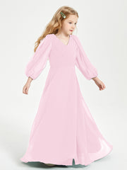 Robes de Demoiselle d'Honneur Junior à Manches Longues Modestes Rose Bonbon