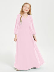 Robes de Demoiselle d'Honneur Junior à Manches Longues Modestes Rose Bonbon