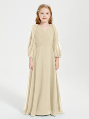 Robes de Demoiselle d'Honneur Junior à Manches Longues Modestes Champagne