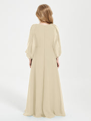 Robes de Demoiselle d'Honneur Junior à Manches Longues Modestes Champagne