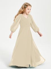 Robes de Demoiselle d'Honneur Junior à Manches Longues Modestes Champagne