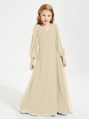 Robes de Demoiselle d'Honneur Junior à Manches Longues Modestes Champagne
