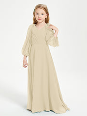 Robes de Demoiselle d'Honneur Junior à Manches Longues Modestes Champagne