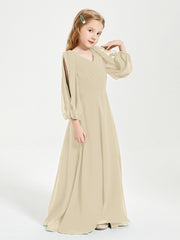 Robes de Demoiselle d'Honneur Junior à Manches Longues Modestes Champagne
