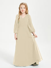 Robes de Demoiselle d'Honneur Junior à Manches Longues Modestes Champagne