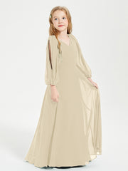 Robes de Demoiselle d'Honneur Junior à Manches Longues Modestes Champagne