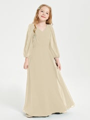 Robes de Demoiselle d'Honneur Junior à Manches Longues Modestes Champagne