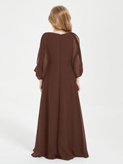 Robes de Demoiselle d'Honneur Junior à Manches Longues Modestes Chocolat