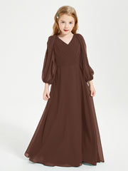 Robes de Demoiselle d'Honneur Junior à Manches Longues Modestes Chocolat