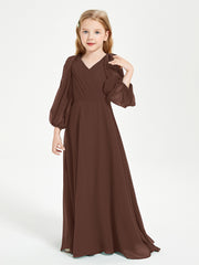 Robes de Demoiselle d'Honneur Junior à Manches Longues Modestes Chocolat