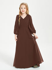 Robes de Demoiselle d'Honneur Junior à Manches Longues Modestes Chocolat