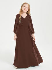 Robes de Demoiselle d'Honneur Junior à Manches Longues Modestes Chocolat