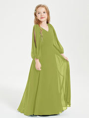 Robes de Demoiselle d'Honneur Junior à Manches Longues Modestes Trèfle