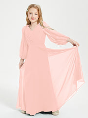 Robes de Demoiselle d'Honneur Junior à Manches Longues Modestes Corail