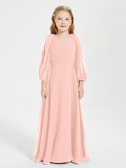 Robes de Demoiselle d'Honneur Junior à Manches Longues Modestes Corail