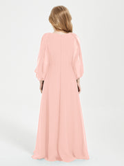 Robes de Demoiselle d'Honneur Junior à Manches Longues Modestes Corail