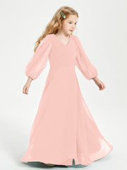 Robes de Demoiselle d'Honneur Junior à Manches Longues Modestes Corail