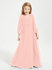 Robes de Demoiselle d'Honneur Junior à Manches Longues Modestes Corail