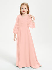 Robes de Demoiselle d'Honneur Junior à Manches Longues Modestes Corail