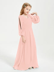 Robes de Demoiselle d'Honneur Junior à Manches Longues Modestes Corail