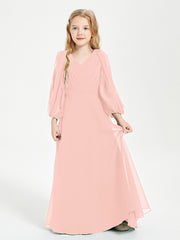 Robes de Demoiselle d'Honneur Junior à Manches Longues Modestes Corail