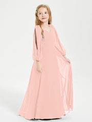 Robes de Demoiselle d'Honneur Junior à Manches Longues Modestes Corail
