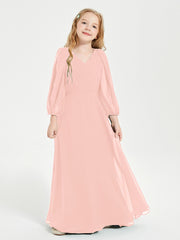 Robes de Demoiselle d'Honneur Junior à Manches Longues Modestes Corail