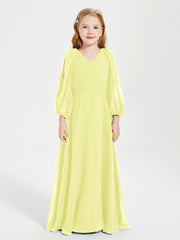 Robes de Demoiselle d'Honneur Junior à Manches Longues Modestes Jonquille