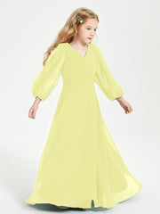 Robes de Demoiselle d'Honneur Junior à Manches Longues Modestes Jonquille