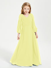 Robes de Demoiselle d'Honneur Junior à Manches Longues Modestes Jonquille