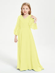 Robes de Demoiselle d'Honneur Junior à Manches Longues Modestes Jonquille