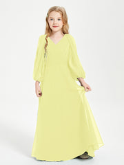 Robes de Demoiselle d'Honneur Junior à Manches Longues Modestes Jonquille
