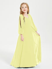 Robes de Demoiselle d'Honneur Junior à Manches Longues Modestes Jonquille
