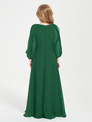 Robes de Demoiselle d'Honneur Junior à Manches Longues Modestes Vert Foncé