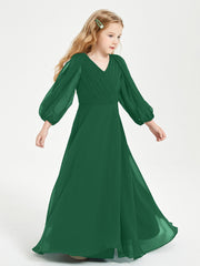 Robes de Demoiselle d'Honneur Junior à Manches Longues Modestes Vert Foncé