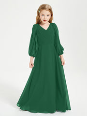 Robes de Demoiselle d'Honneur Junior à Manches Longues Modestes Vert Foncé