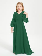 Robes de Demoiselle d'Honneur Junior à Manches Longues Modestes Vert Foncé