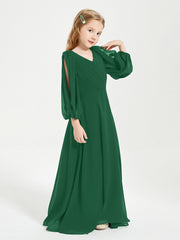 Robes de Demoiselle d'Honneur Junior à Manches Longues Modestes Vert Foncé