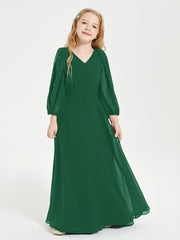 Robes de Demoiselle d'Honneur Junior à Manches Longues Modestes Vert Foncé