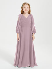 Robes de Demoiselle d'Honneur Junior à Manches Longues Modestes Dusk