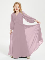 Robes de Demoiselle d'Honneur Junior à Manches Longues Modestes Dusk