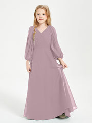 Robes de Demoiselle d'Honneur Junior à Manches Longues Modestes Dusk