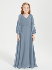 Robes de Demoiselle d'Honneur Junior à Manches Longues Modestes Bleu Poudré