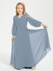 Robes de Demoiselle d'Honneur Junior à Manches Longues Modestes Bleu Poudré