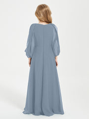 Robes de Demoiselle d'Honneur Junior à Manches Longues Modestes Bleu Poudré