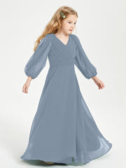 Robes de Demoiselle d'Honneur Junior à Manches Longues Modestes Bleu Poudré