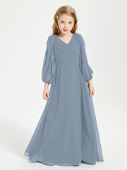 Robes de Demoiselle d'Honneur Junior à Manches Longues Modestes Bleu Poudré