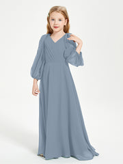 Robes de Demoiselle d'Honneur Junior à Manches Longues Modestes Bleu Poudré